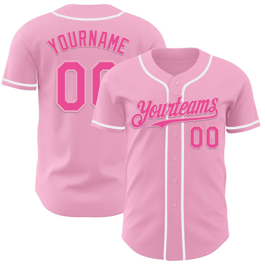 Custom Light Pink Pink-White Authentic Baseball Jersey - Main View