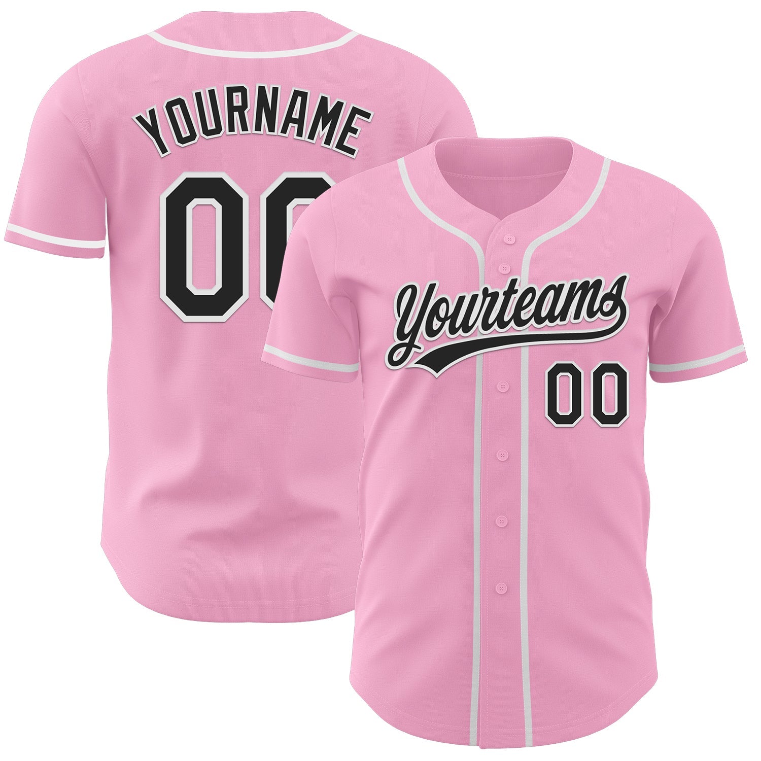 Custom Light Pink Black-White Authentic Baseball Jersey - Main View