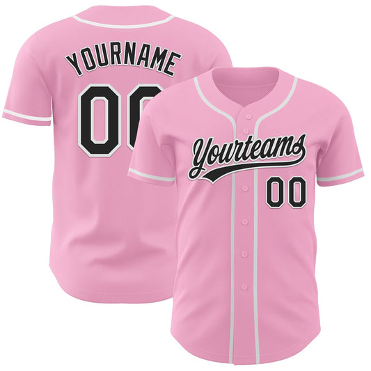 Custom Light Pink Black-White Authentic Baseball Jersey - Main View