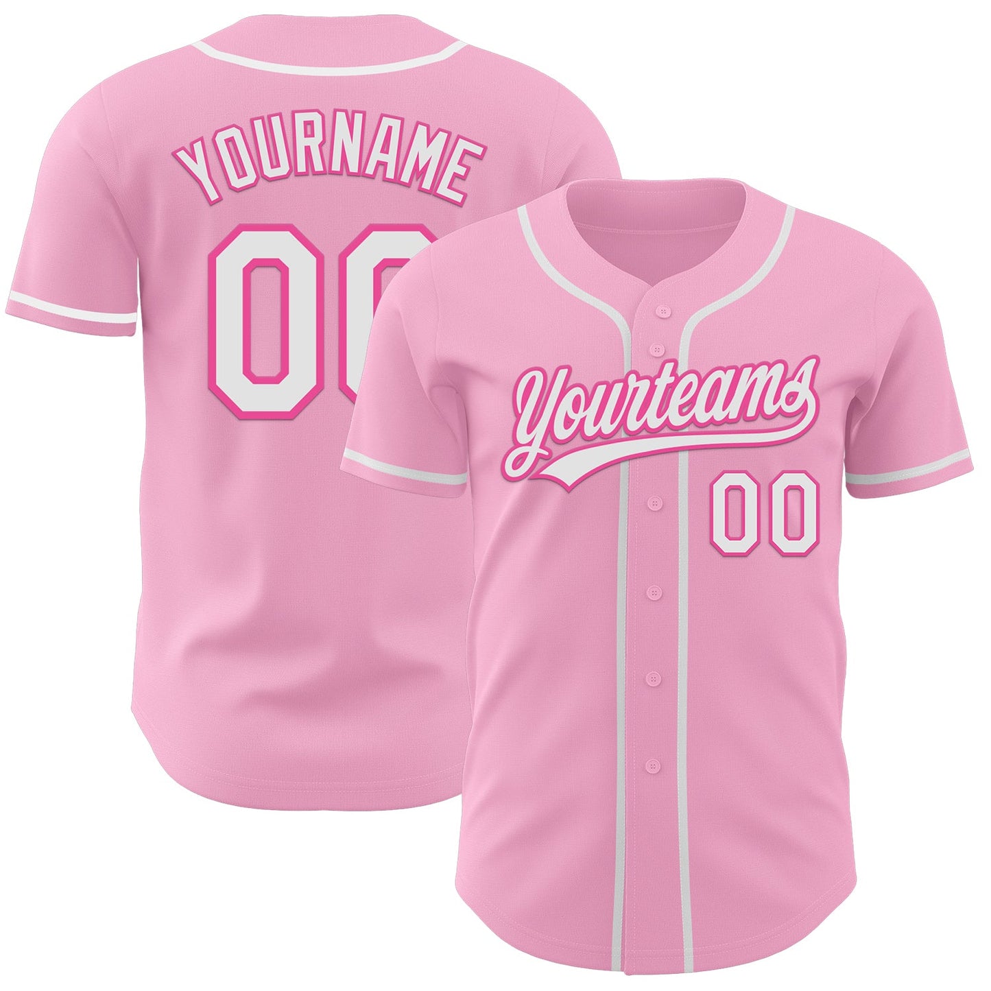 Custom Light Pink White-Pink Authentic Baseball Jersey - Main View
