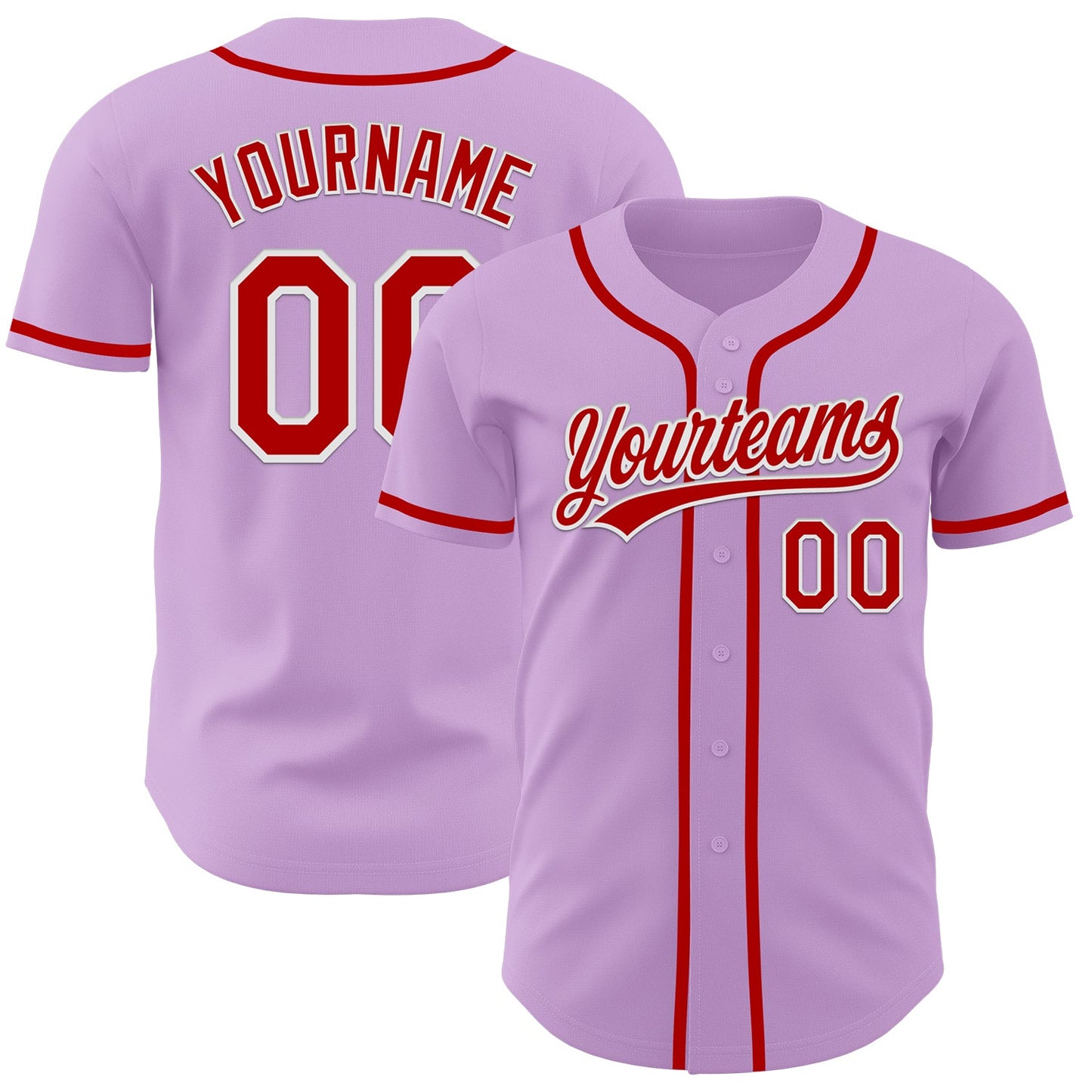 Custom Light Purple Red-White Authentic Baseball Jersey - Main View
