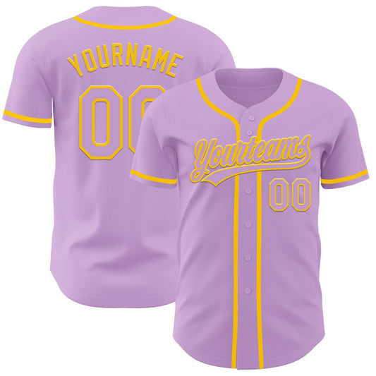 Custom Light Purple Yellow Authentic Baseball Jersey - Main View