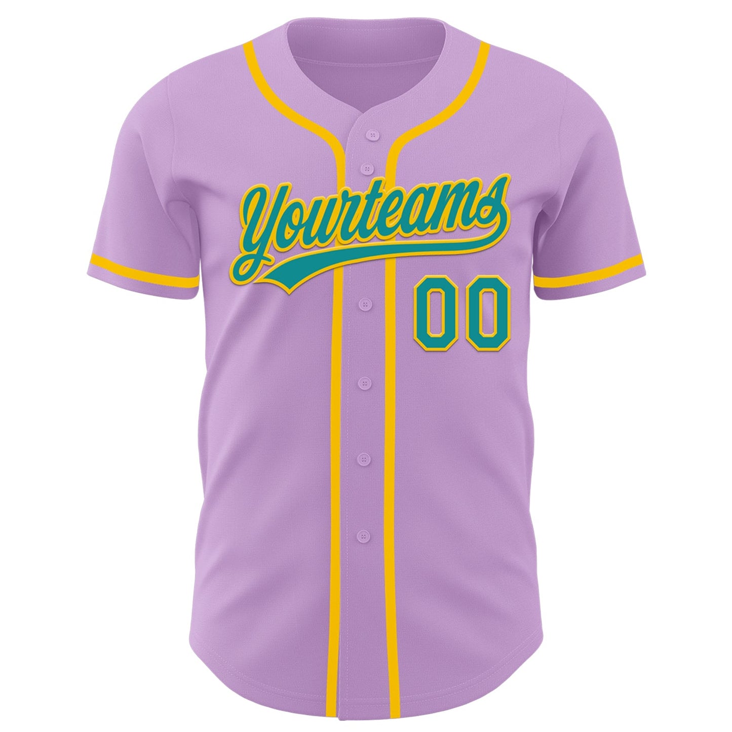 Custom Light Purple Teal-Yellow Authentic Baseball Jersey view 2