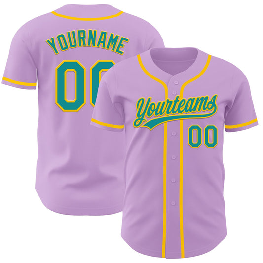 Custom Light Purple Teal-Yellow Authentic Baseball Jersey - Main View