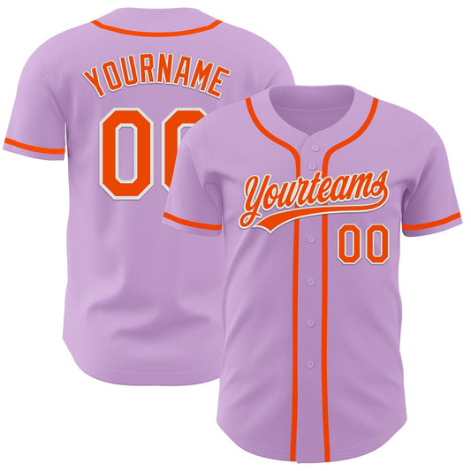 Custom Light Purple Orange-White Authentic Baseball Jersey - Main View