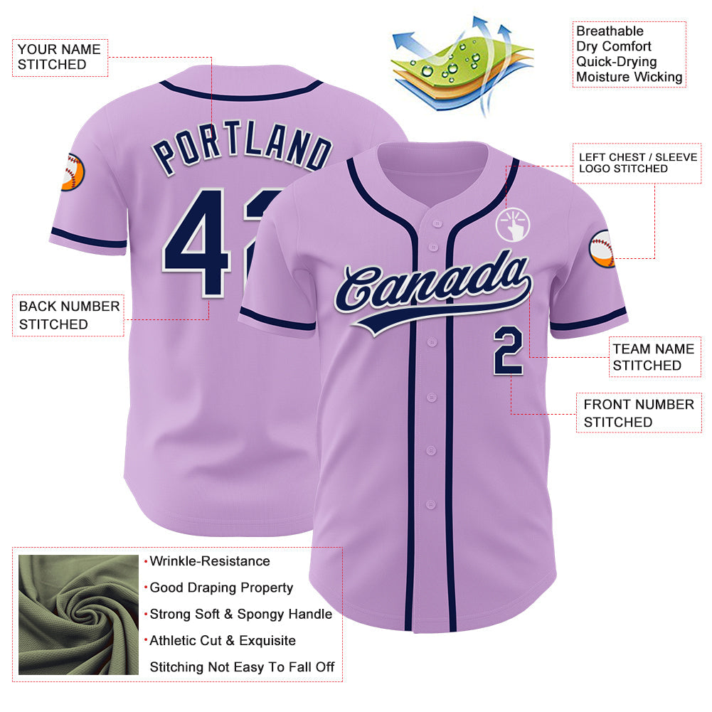 Custom Light Purple Navy-White Authentic Baseball Jersey view 3