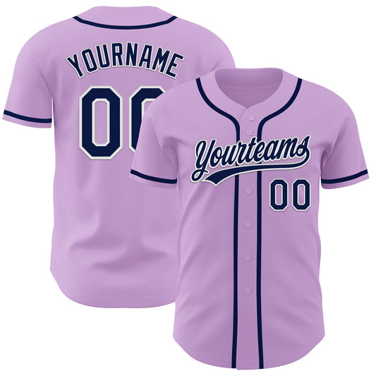 Custom Light Purple Navy-White Authentic Baseball Jersey - Main View