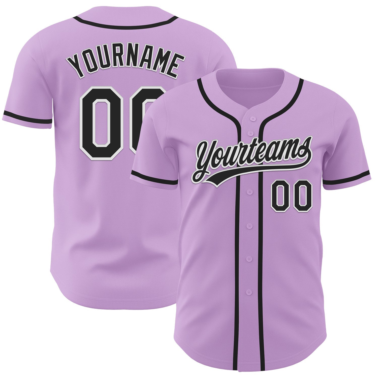 Custom Light Purple Black-White Authentic Baseball Jersey - Main View
