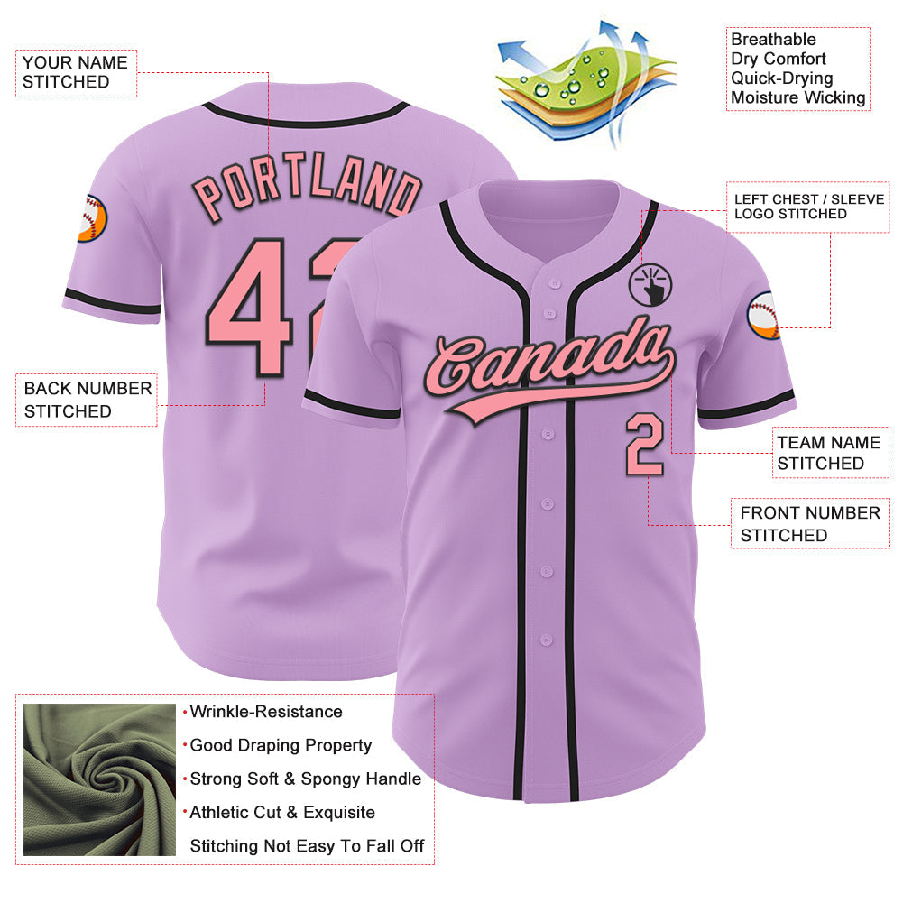 Custom Light Purple Medium Pink-Black Authentic Baseball Jersey view 3