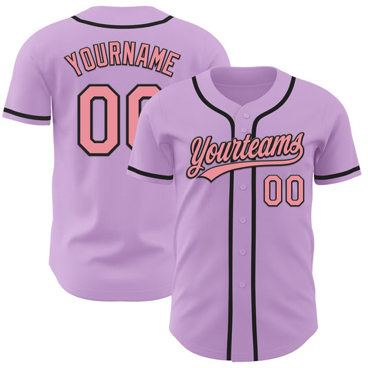 Custom Light Purple Medium Pink-Black Authentic Baseball Jersey - Main View