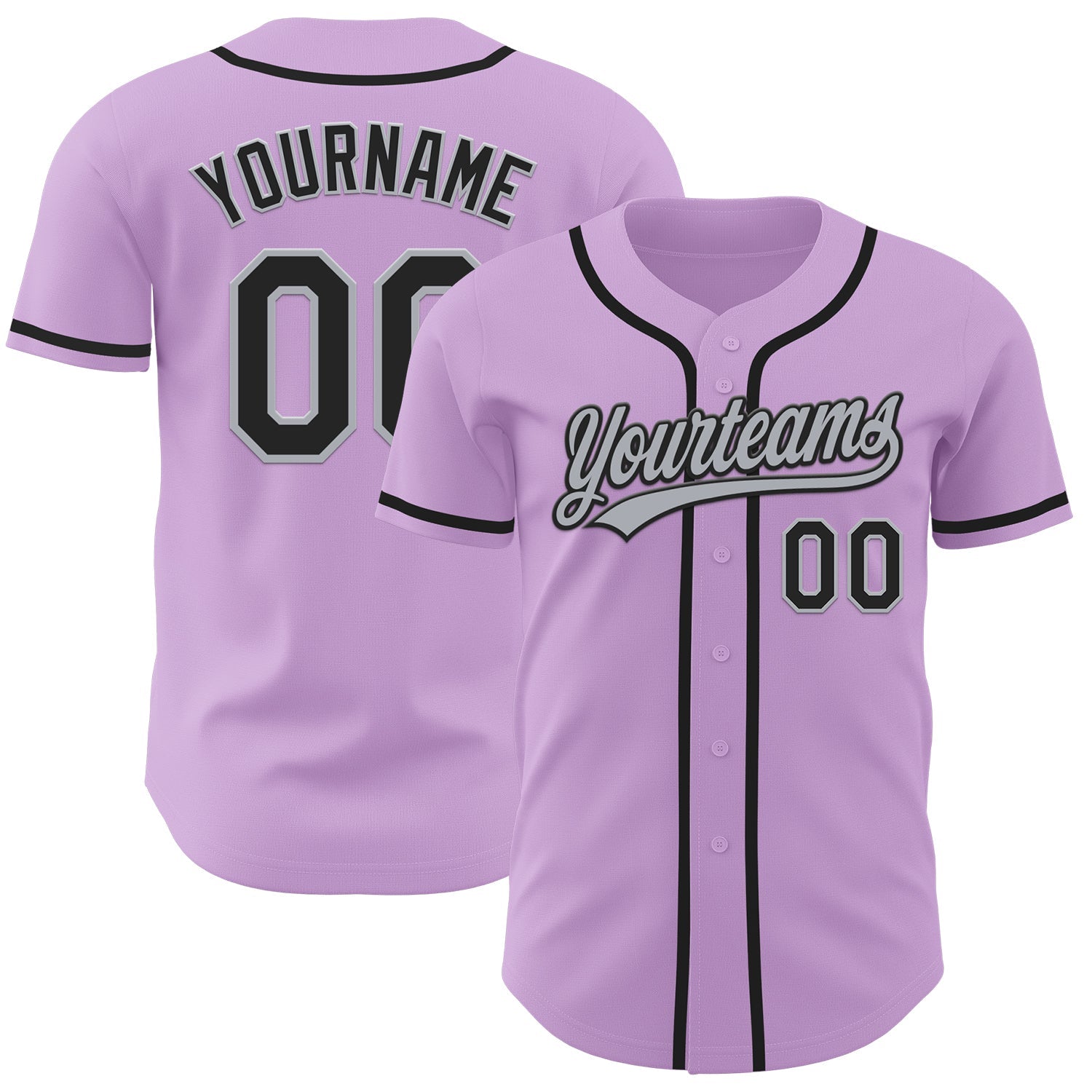 Custom Light Purple Black-Gray Authentic Baseball Jersey - Main View