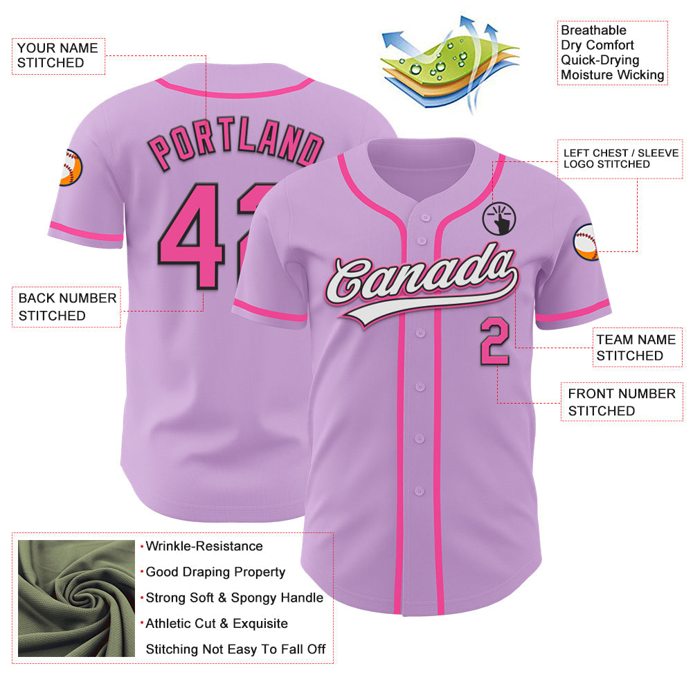Custom Light Purple Pink-Black Authentic Baseball Jersey view 3
