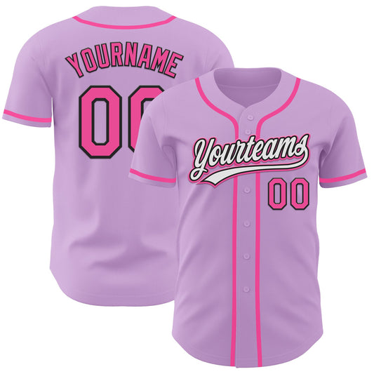 Custom Light Purple Pink-Black Authentic Baseball Jersey - Main View