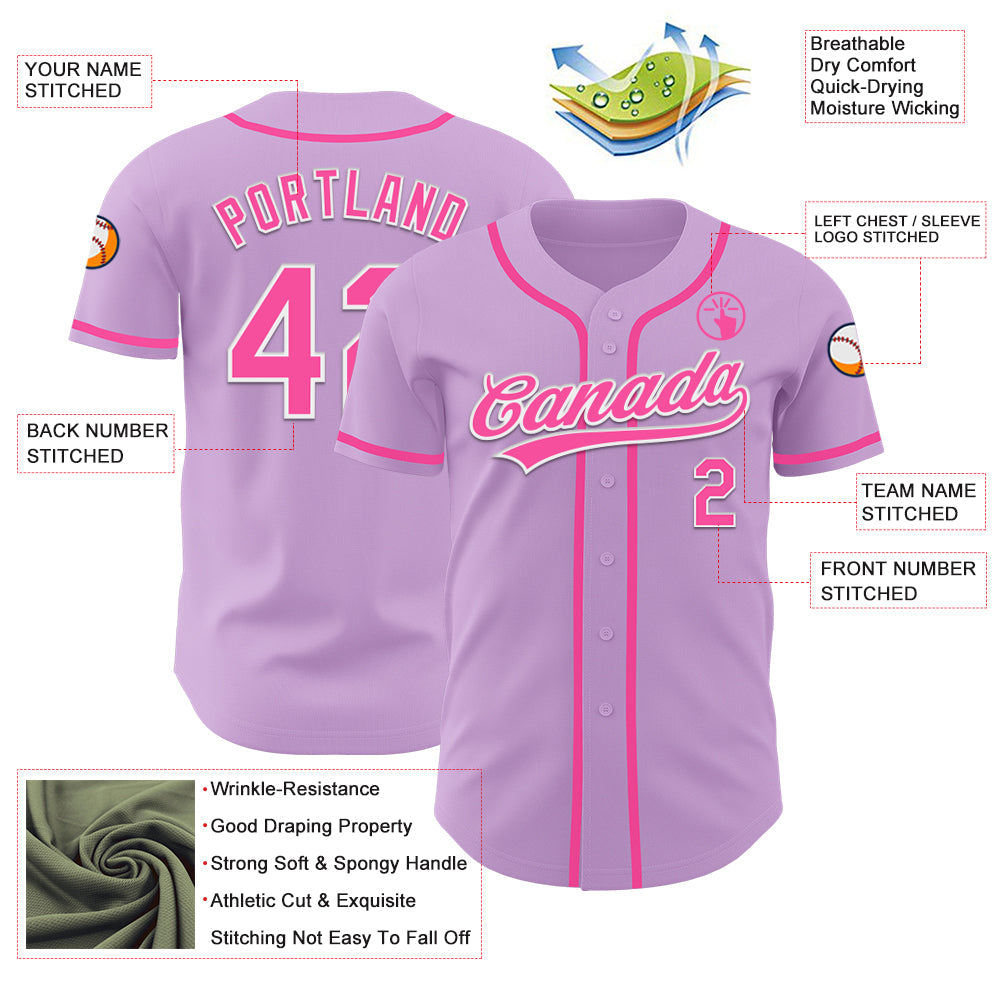Custom Light Purple Pink-White Authentic Baseball Jersey view 3
