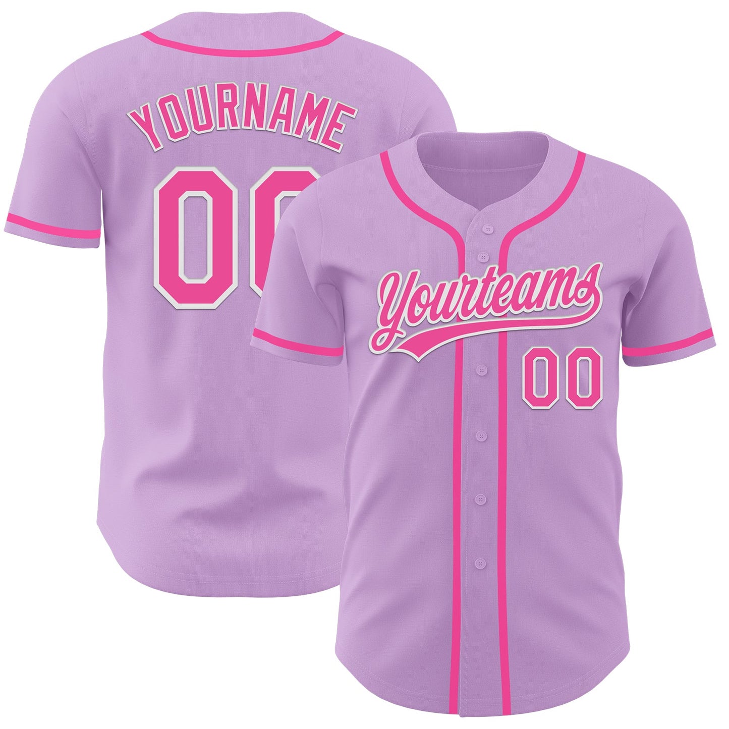 Custom Light Purple Pink-White Authentic Baseball Jersey - Main View