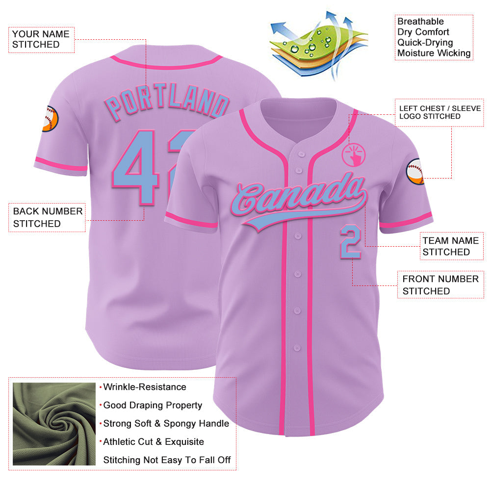 Custom Light Purple Light Blue-Pink Authentic Baseball Jersey view 3