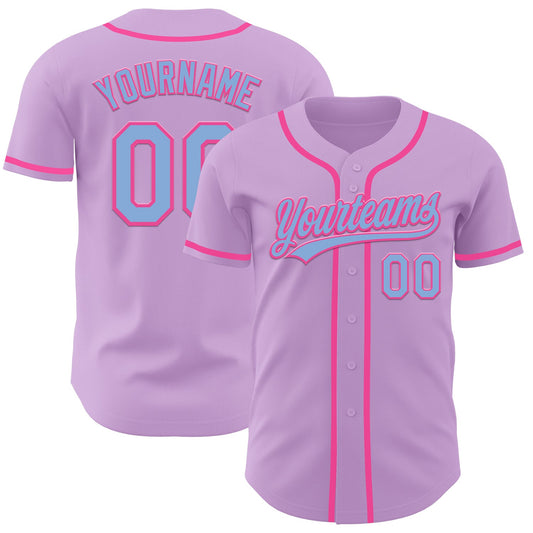 Custom Light Purple Light Blue-Pink Authentic Baseball Jersey - Main View