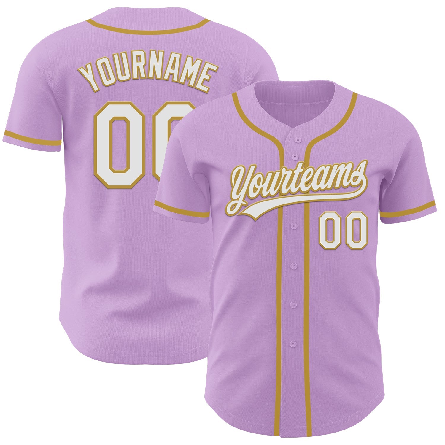 Custom Light Purple White-Old Gold Authentic Baseball Jersey - Main View