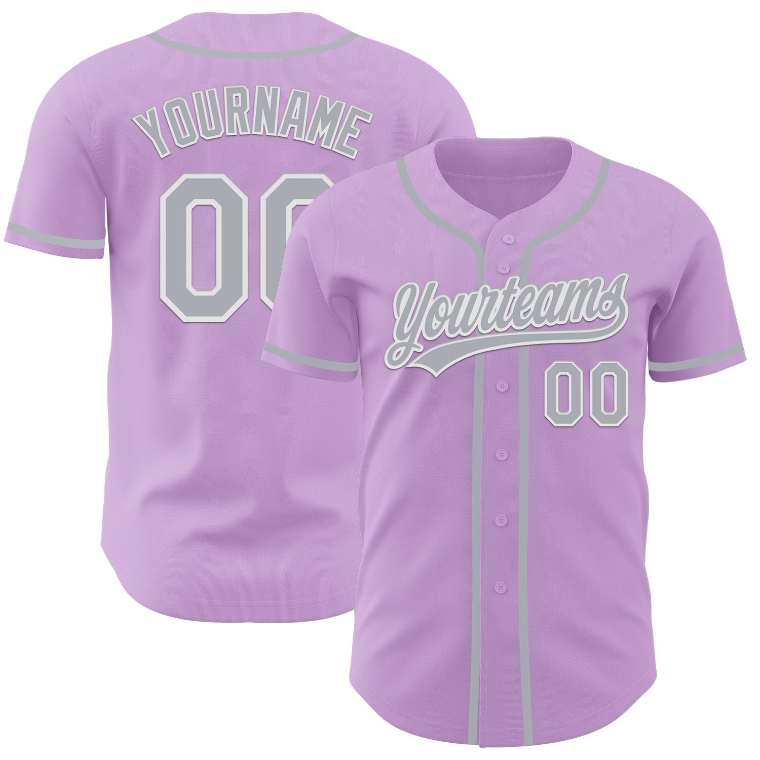 Custom Light Purple Gray-White Authentic Baseball Jersey - Main View