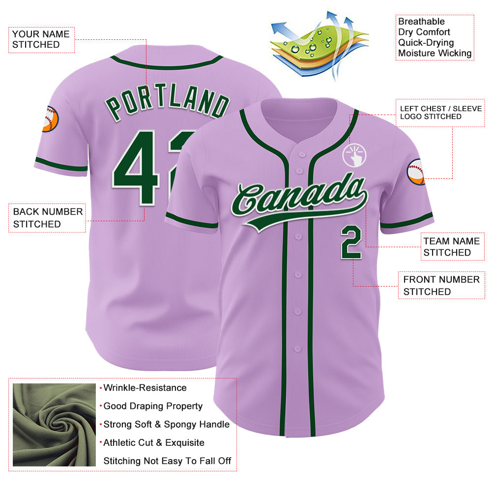 Custom Light Purple Green-White Authentic Baseball Jersey view 3