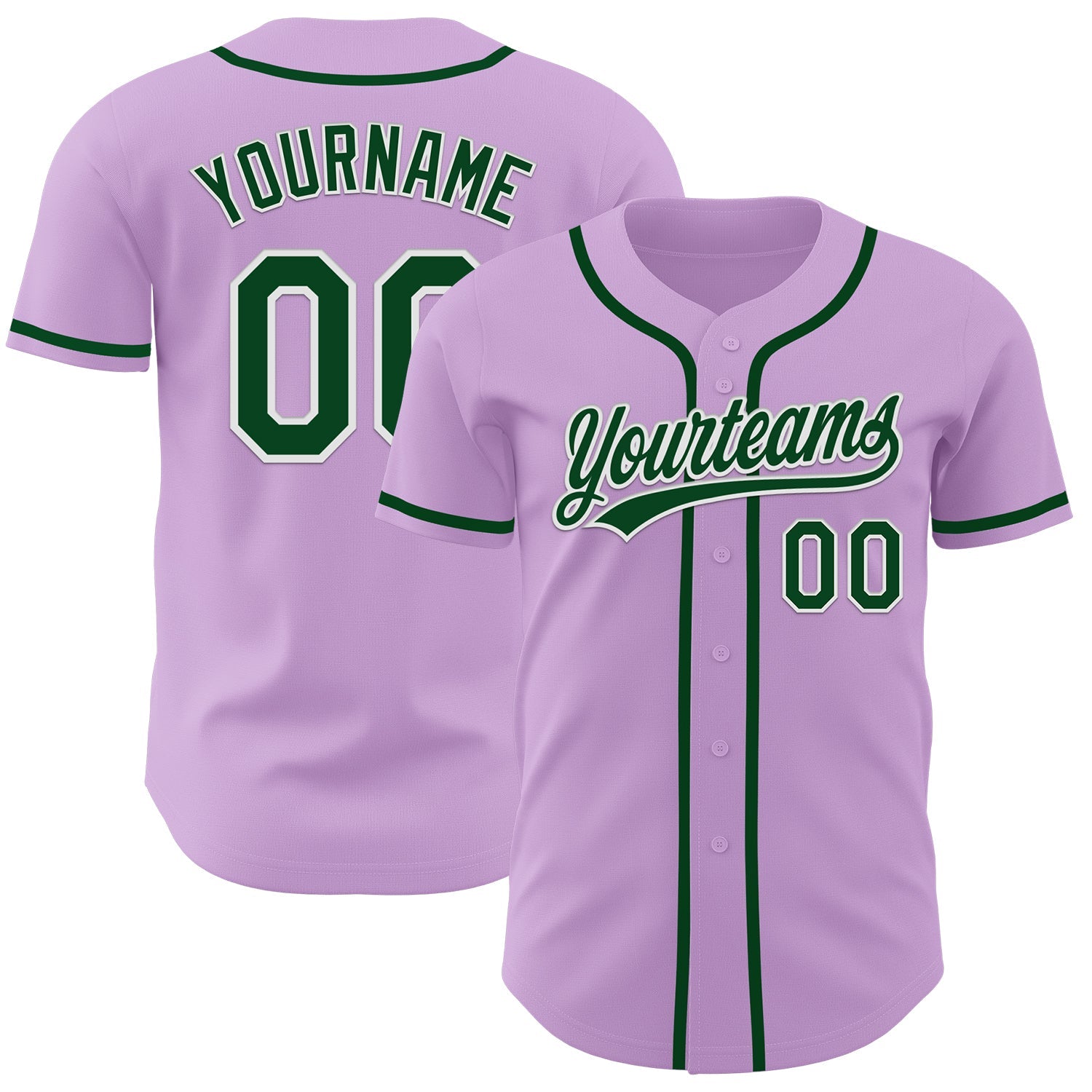 Custom Light Purple Green-White Authentic Baseball Jersey - Main View