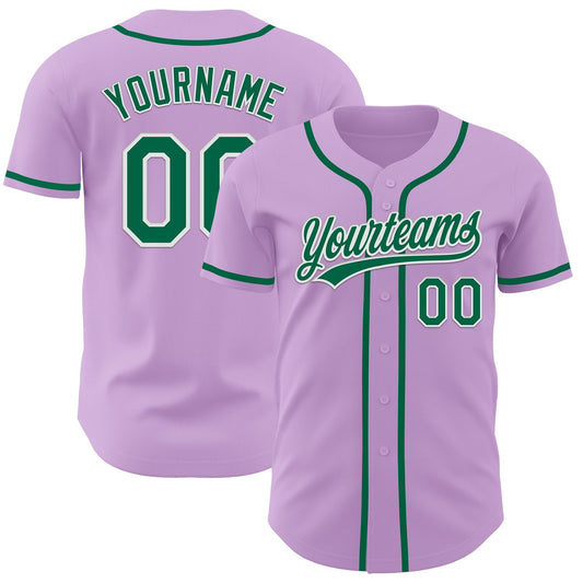 Custom Light Purple Kelly Green-White Authentic Baseball Jersey - Main View