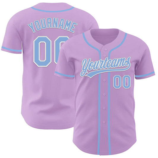 Custom Light Purple Light Blue-White Authentic Baseball Jersey - Main View