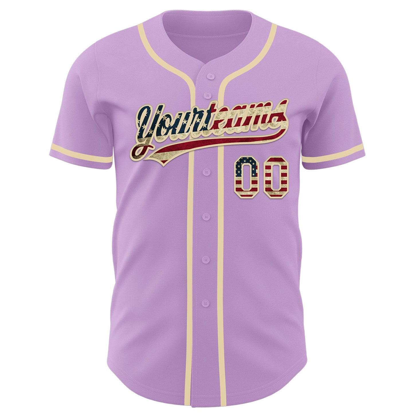 Custom Light Purple Vintage USA Flag-Cream Authentic Baseball Jersey view 2