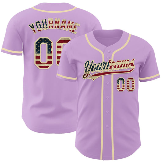 Custom Light Purple Vintage USA Flag-Cream Authentic Baseball Jersey - Main View