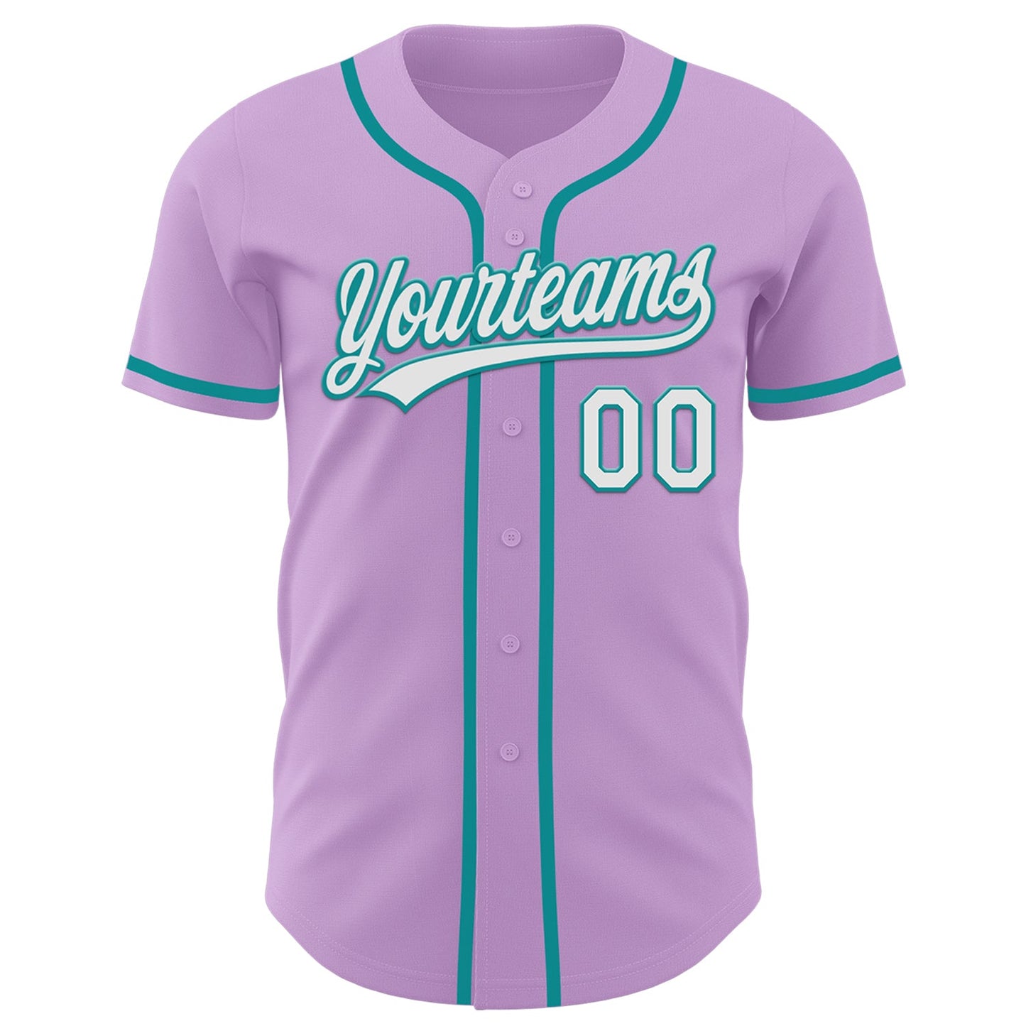 Custom Light Purple White-Teal Authentic Baseball Jersey view 2