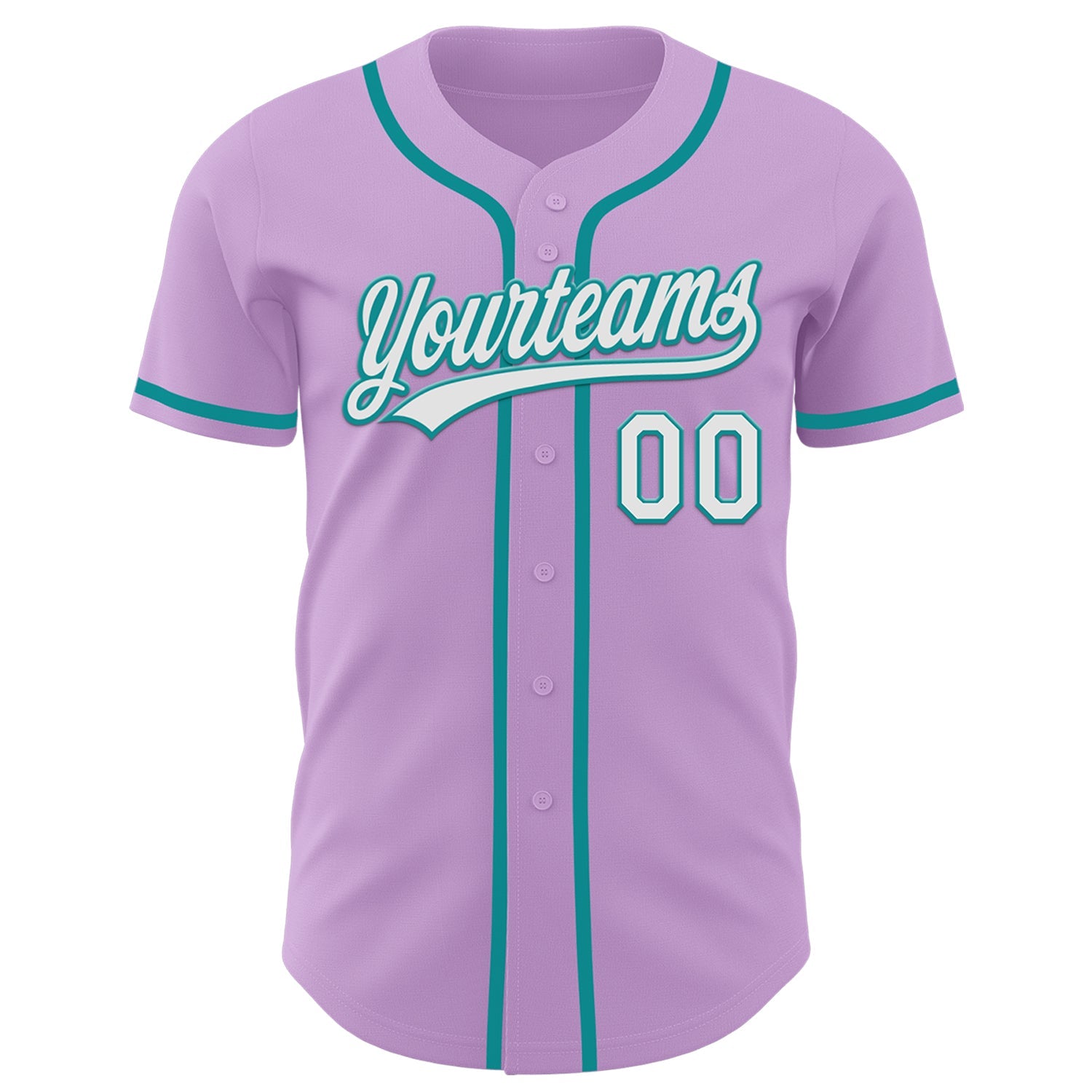 Custom Light Purple White-Teal Authentic Baseball Jersey view 2