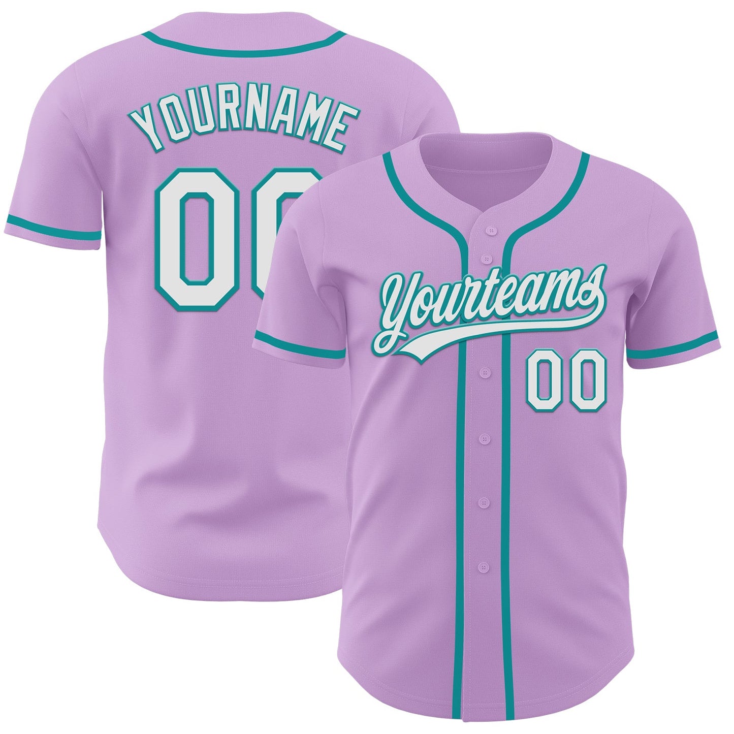 Custom Light Purple White-Teal Authentic Baseball Jersey - Main View