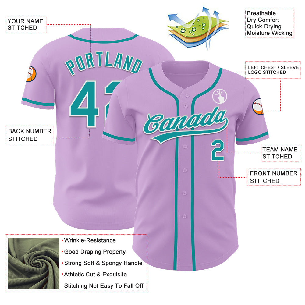Custom Light Purple Teal-White Authentic Baseball Jersey view 3