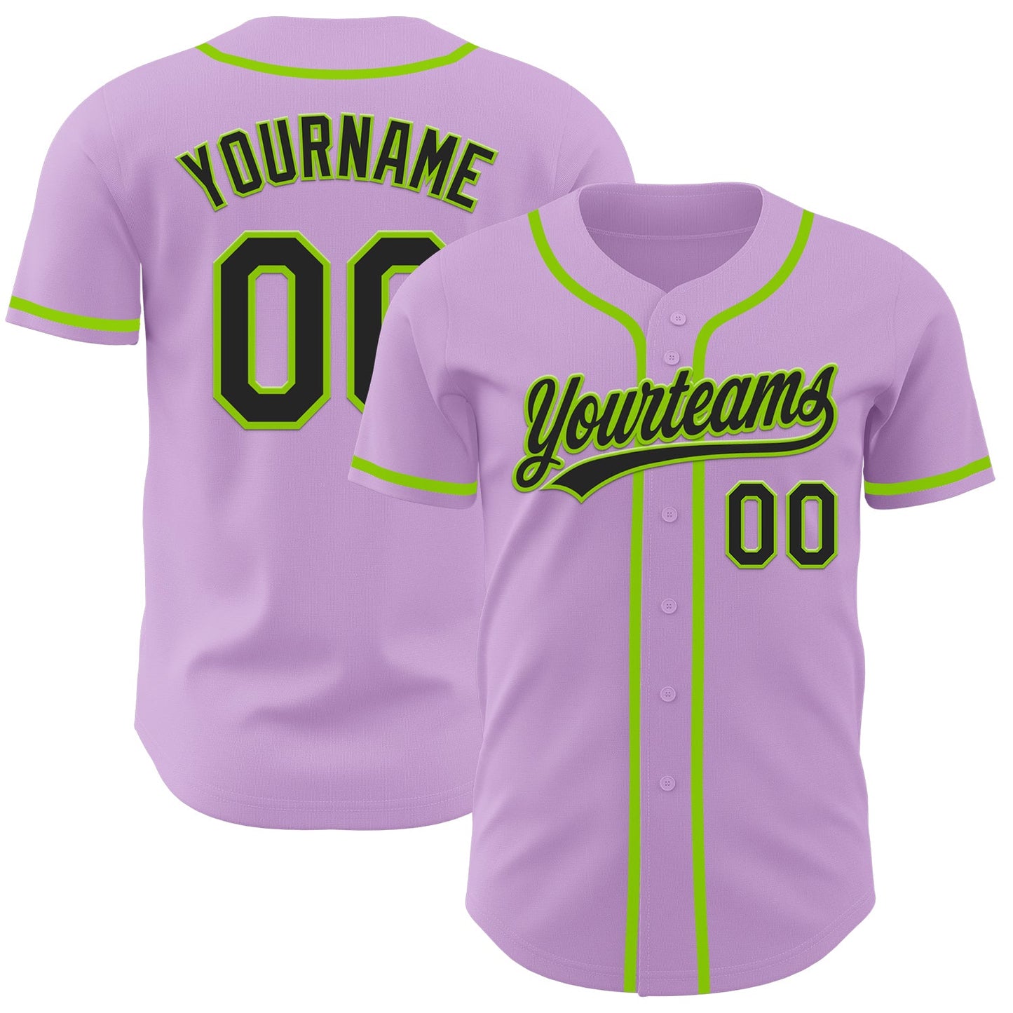 Custom Light Purple Black-Neon Green Authentic Baseball Jersey - Main View