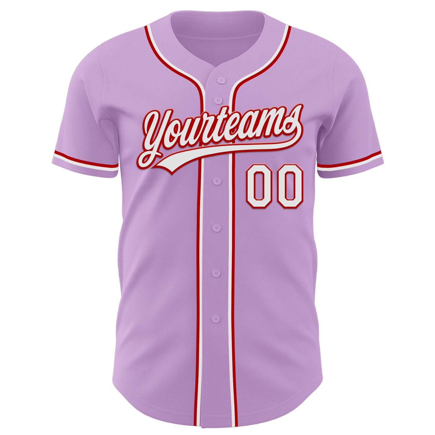 Custom Light Purple White-Red Authentic Baseball Jersey view 2