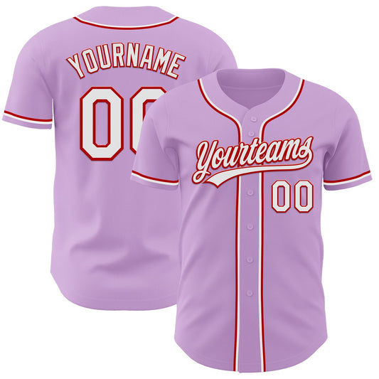 Custom Light Purple White-Red Authentic Baseball Jersey - Main View