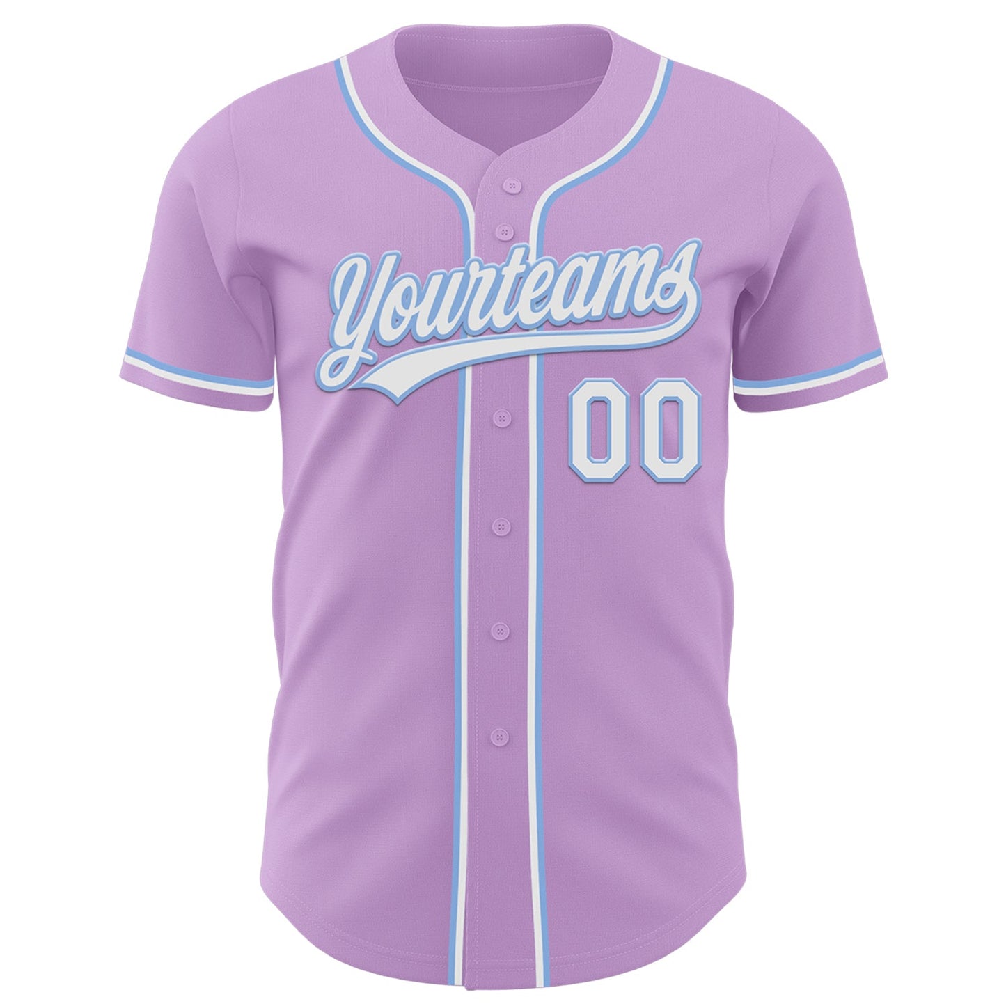 Custom Light Purple White-Light Blue Authentic Baseball Jersey view 2