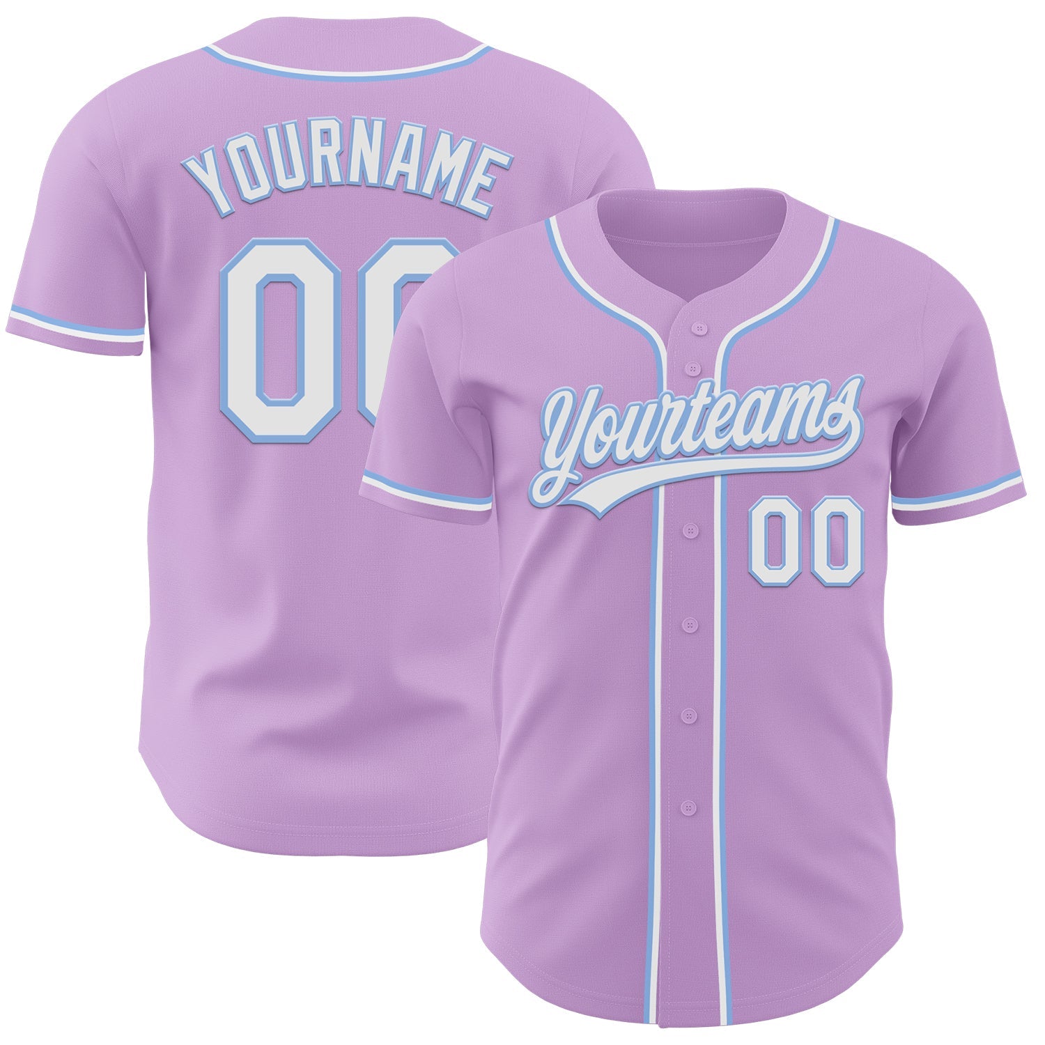 Custom Light Purple White-Light Blue Authentic Baseball Jersey - Main View
