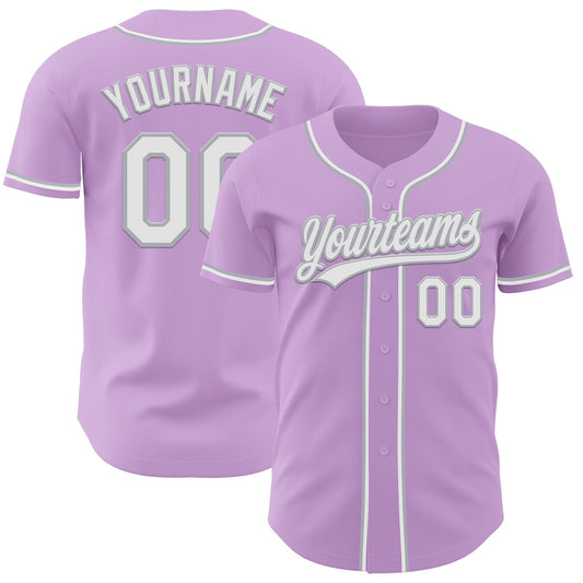 Custom Light Purple White-Gray Authentic Baseball Jersey - Main View