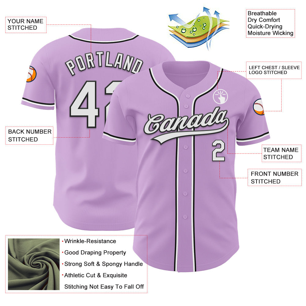 Custom Light Purple White-Black Authentic Baseball Jersey view 3