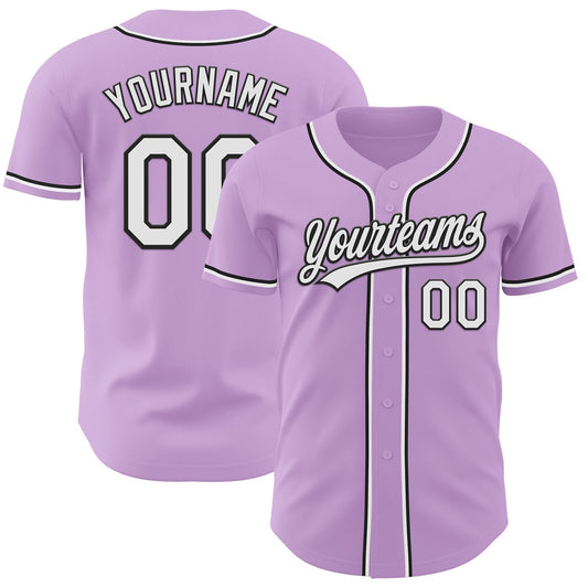 Custom Light Purple White-Black Authentic Baseball Jersey - Main View