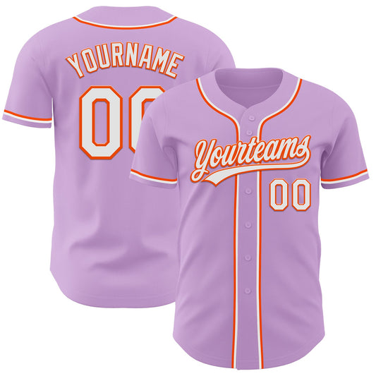 Custom Light Purple White-Orange Authentic Baseball Jersey - Main View