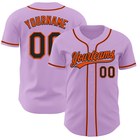 Custom Light Purple Black-Orange Authentic Baseball Jersey - Main View