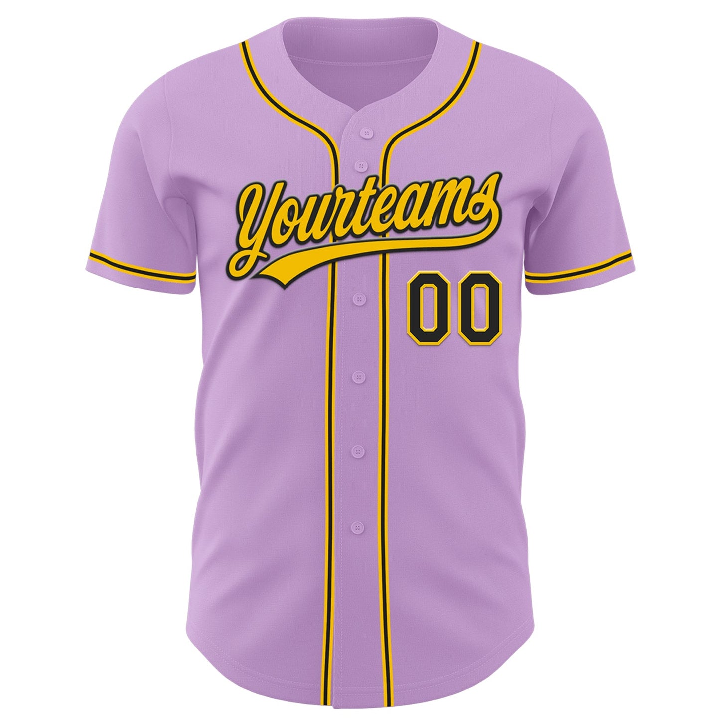 Custom Light Purple Black-Yellow Authentic Baseball Jersey view 2