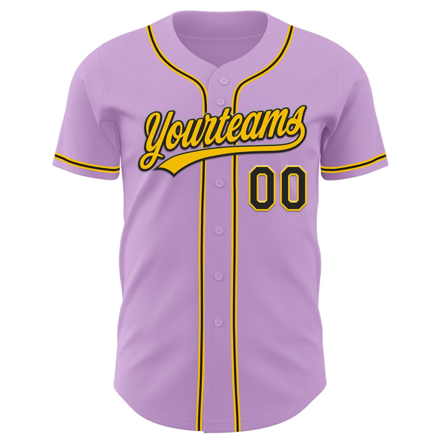 Custom Light Purple Black-Yellow Authentic Baseball Jersey view 2