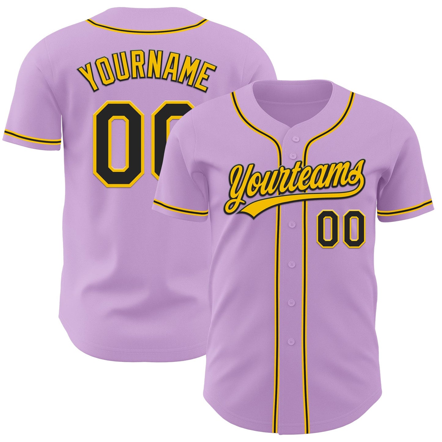 Custom Light Purple Black-Yellow Authentic Baseball Jersey - Main View