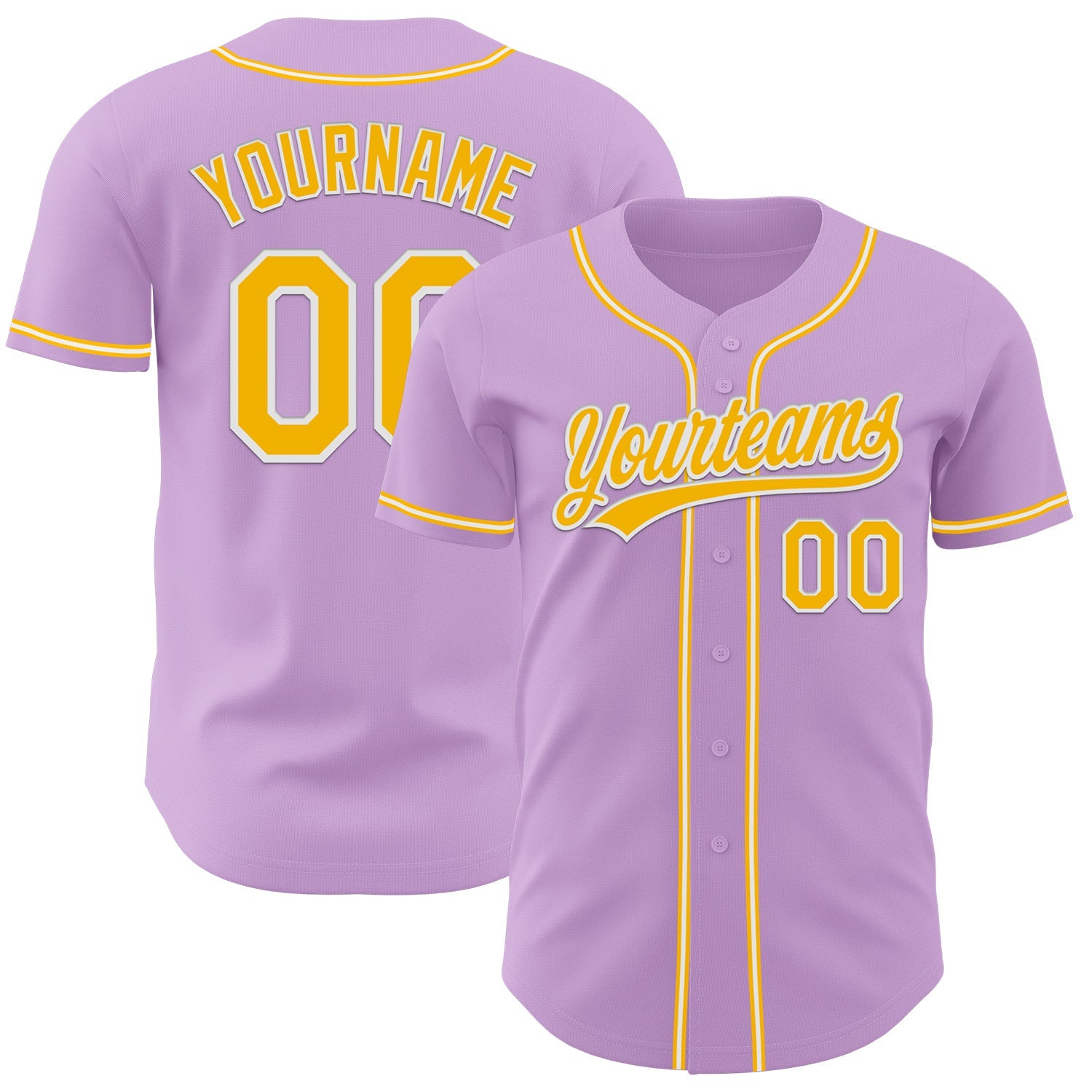 Custom Light Purple Gold-White Authentic Baseball Jersey - Main View