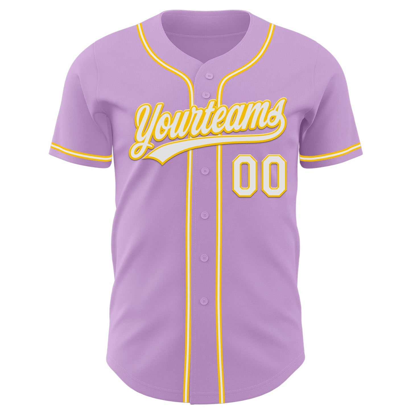 Custom Light Purple White-Yellow Authentic Baseball Jersey view 2