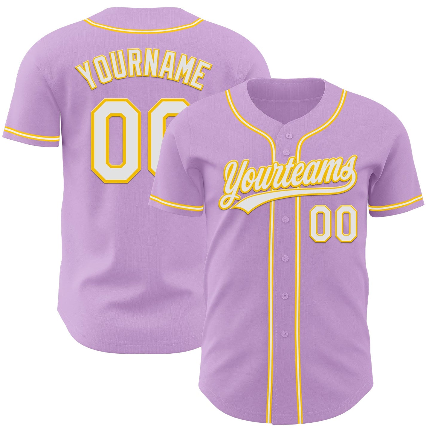 Custom Light Purple White-Yellow Authentic Baseball Jersey - Main View