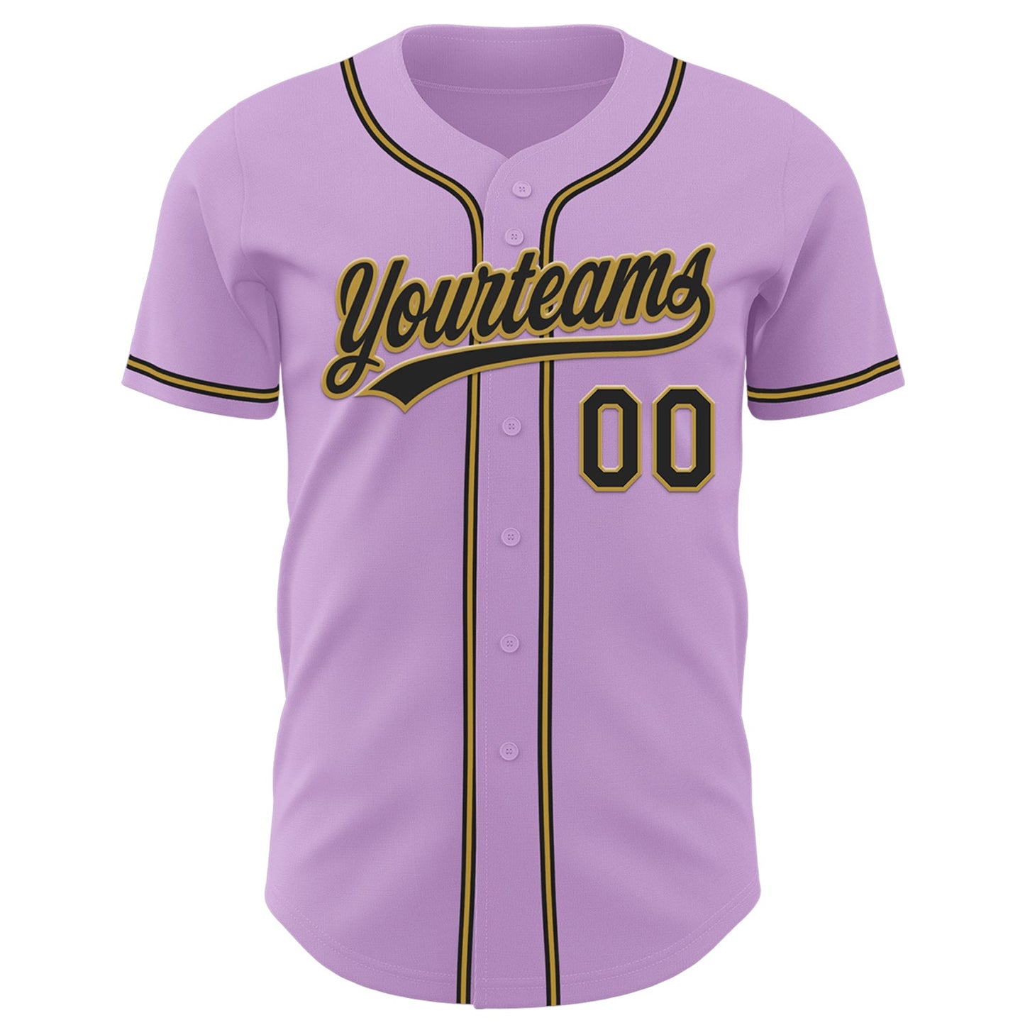 Custom Light Purple Black-Old Gold Authentic Baseball Jersey view 2